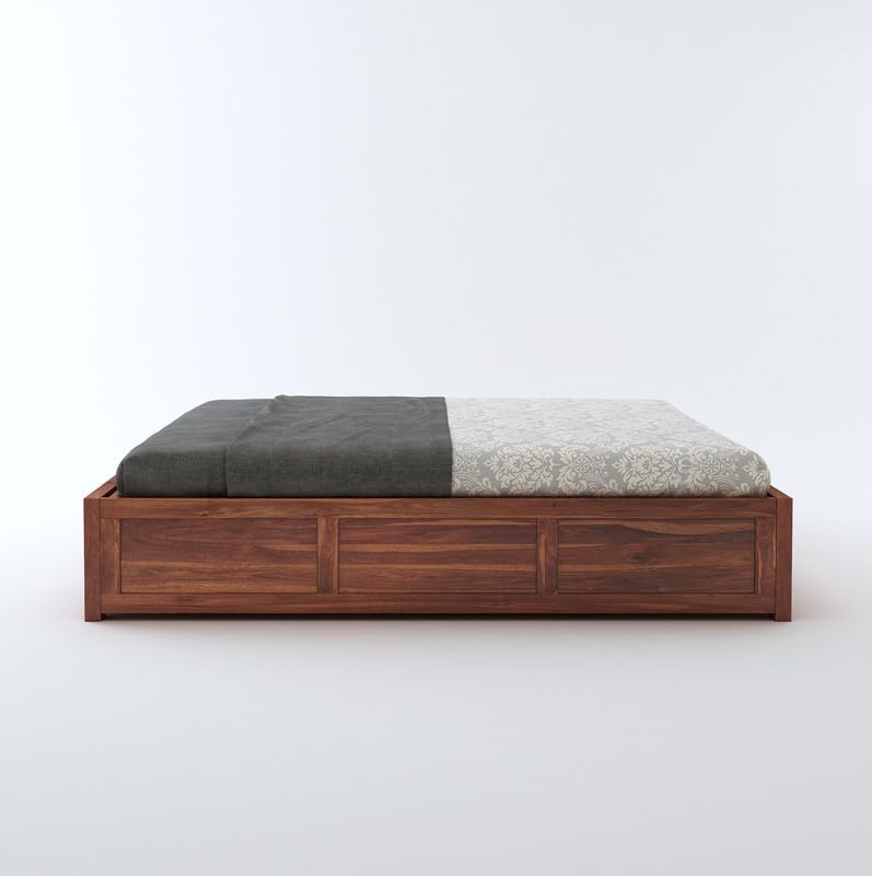 STRATA FURNITURE Sheesham Wood Queen Size Bed with Hydraulic Storage for Living Room Bedroom Home Wooden Double Bed Cot Palang Furniture (Honey Finish)