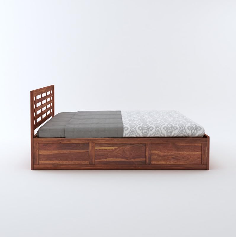 STRATA FURNITURE Sheesham Wood King Size Bed with Box Storage and Headboard for Bedroom Living Room Home Wooden Double Bed Cot Palang Furniture (Honey Finish)
