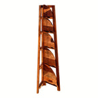 STRATA FURNITURE Solid Sheesham Wood 5 Tier Ladder Corner Shelf for Home and Living Room Decorative Wooden Display Rack (Brown)