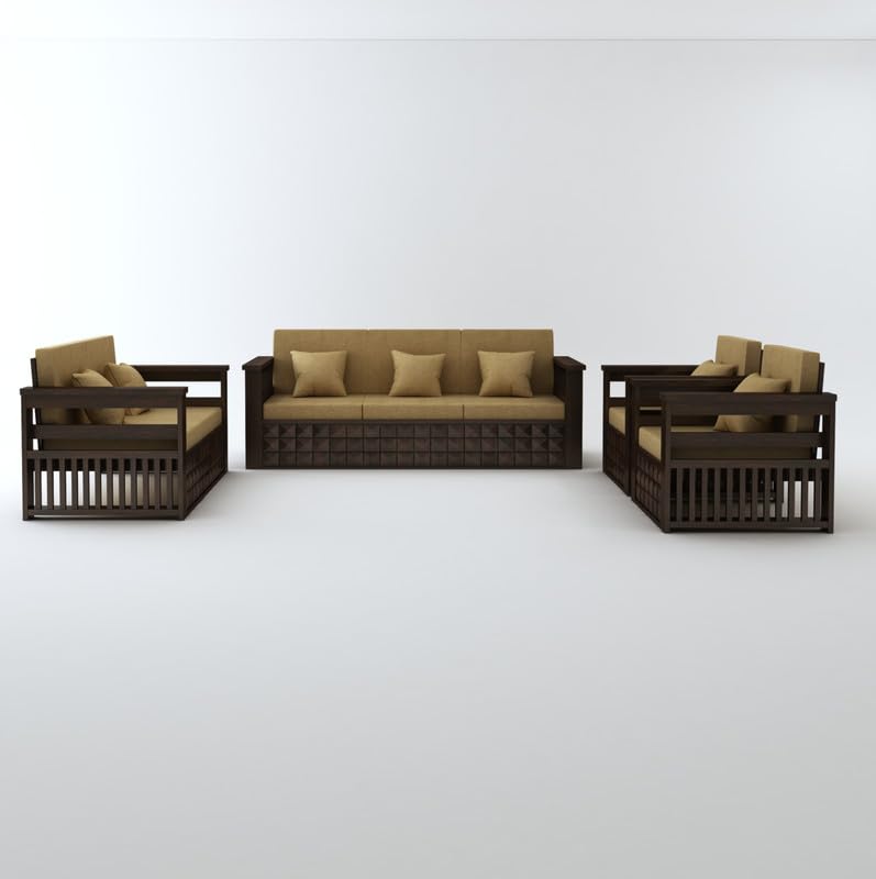 STRATA FURNITURE Sheesham Wood 7 Seater Sofa Set for Living Room Home Office Solid Wooden 3+2+1+1 Seater Sofa Set Furniture (Walnut Finish)