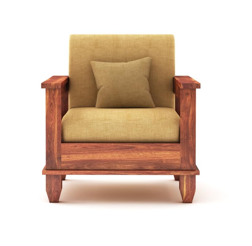 STRATA FURNITURE Sheesham Wood 1 Seater Sofa Set for Living Room Hall Home Solid Wooden Single Seater Sofa Set Furniture (Honey Finish)