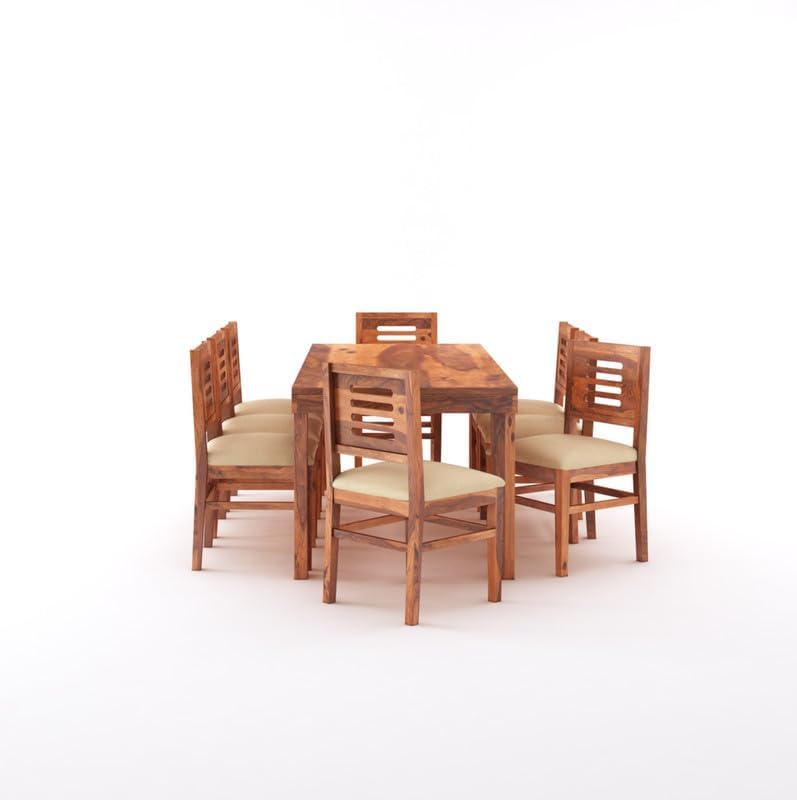 STRATA FURNITURE Solid Sheesham Wood 8 Seater Dining Table Set with Cushioned Chairs - 8 Chairs and 1 Table Dining Set for Dining Room Living Room Home Office Hotels Restaurant (Honey Finish)