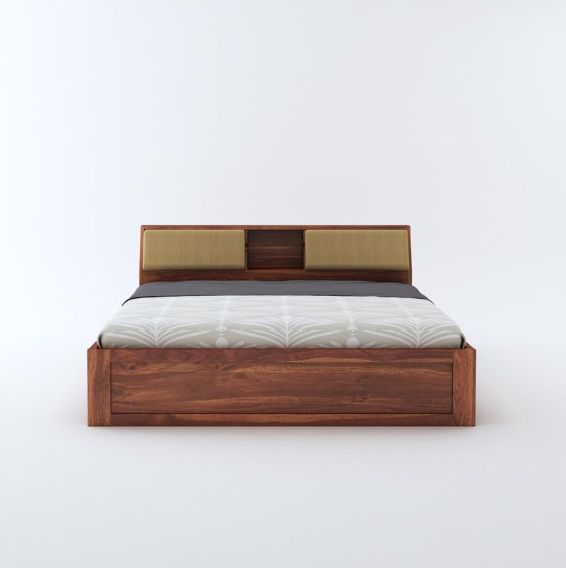 STRATA FURNITURE Sheesham Wood King Size Bed with Drawer and Headboard Storage for Bedroom Living Room Home Wooden Double Bed Cot Palang Furniture (Honey Finish)
