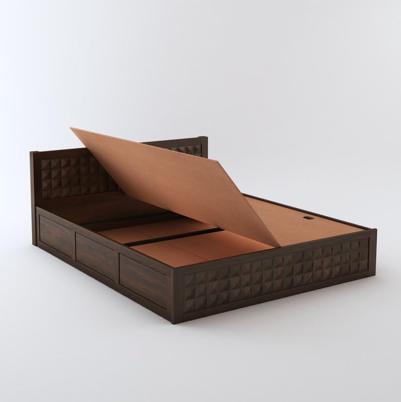 STRATA FURNITURE Sheesham Wood Diamond King Size Bed with Box Storage and Headboard for Bedroom Living Room Home Wooden Double Bed Cot Palang Furniture (Walnut Finish)