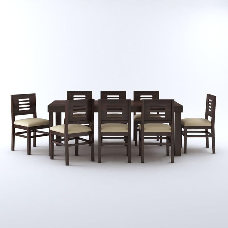 STRATA FURNITURE Solid Sheesham Wood 8 Seater Dining Table Set with Cushioned Chairs - 8 Chairs and 1 Table Dining Set for Dining Room Living Room Home Office Hotels Restaurant (Walnut Finish)
