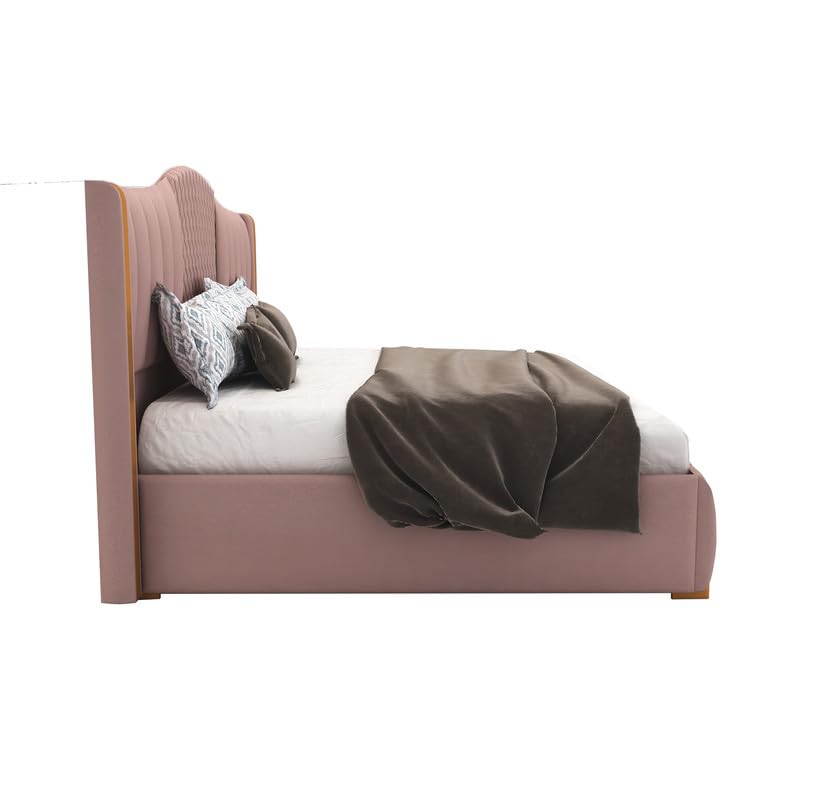 STRATA FURNITUR Sheesham Wood Queen Size Platfrom Bed with Box Storage and Upholstered Headboard | Stylish Wooden Double Bed Cot Palang Furniture for Bedroom, Hotel, Living Room and Home (Onion Pink)