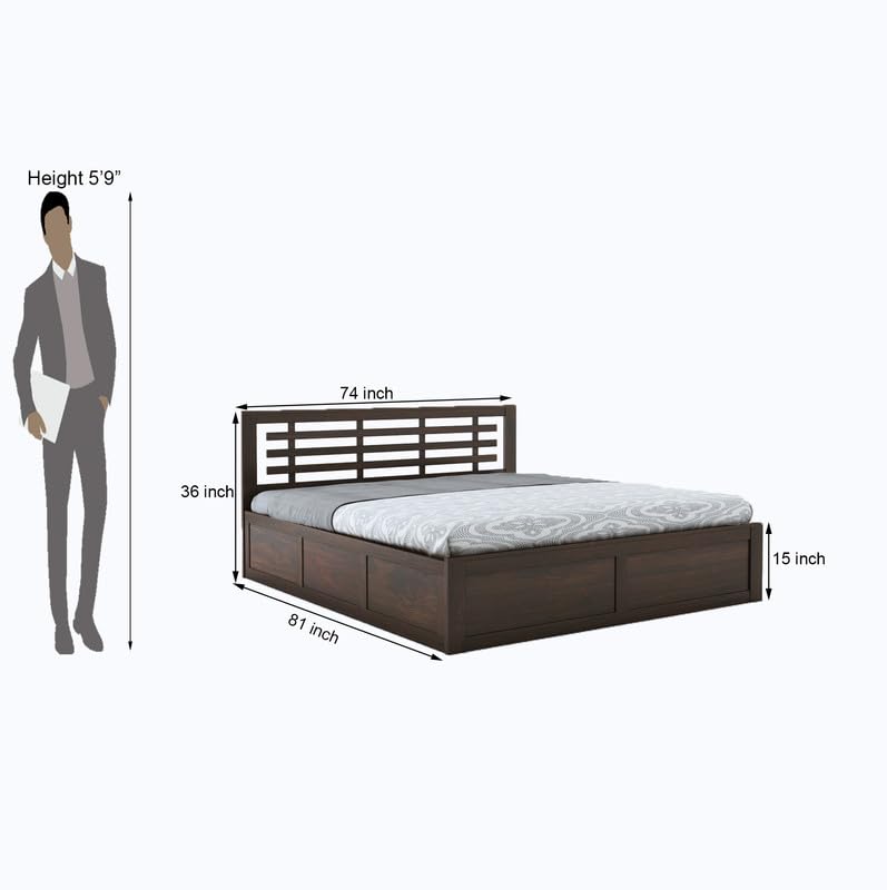 STRATA FURNITURE Sheesham Wood King Size Bed with Box Storage and Headboard for Bedroom Living Room Home Wooden Double Bed Cot Palang Furniture (Walnut Finish)