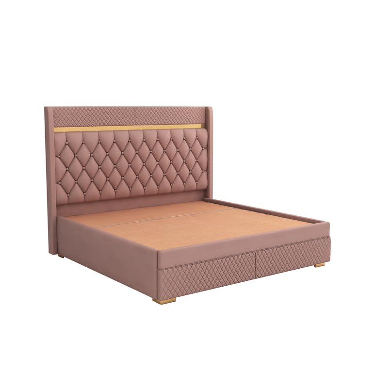 STRATA FURNITUR Sheesham Wood Queen Size Bed with Hydraulic Box Storage and Upholstery Tufted Headboard | Wooden Double Bed Cot Palang Furniture for Bedroom, Hotel, Living Room, and Home (Onion Pink)