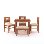STRATA FURNITURE Solid Sheesham Wood 4 Seater Dining Table Set with Cushioned Chairs - 3 Chairs, 1 Bench and 1 Table Dining Set For Dining Room Living Room Home Office Hotels Restaurant (Honey Finish)