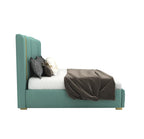 STRATA FURNITUR Sheesham Wood Queen Size Platfrom Bed with Box Storage and Upholstered Headboard | Modern Wooden Double Bed Cot Palang Furniture for Bedroom, Hotels, Living Room, and Home (Greendust)