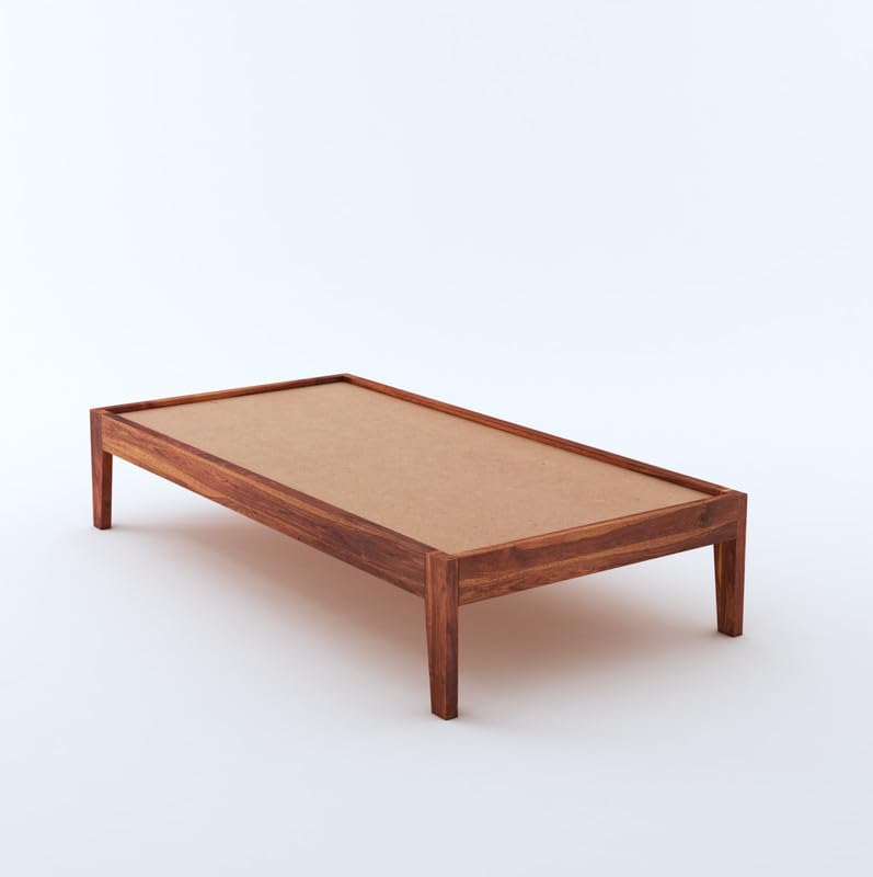 STRATA FURNITURE Sheesham Wood Single Size Bed Without Storage for Bedroom Living Room Home Wooden Palang Bed (Honey Finish)