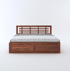 STRATA FURNITURE Sheesham Wood King Size Bed with Box Storage and Headboard for Bedroom Living Room Home Wooden Double Bed Cot Palang Furniture (Honey Finish)