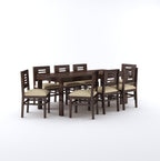 STRATA FURNITURE Solid Sheesham Wood 8 Seater Dining Table Set with Cushioned Chairs - 8 Chairs and 1 Table Dining Set for Dining Room Living Room Home Office Hotels Restaurant (Walnut Finish)