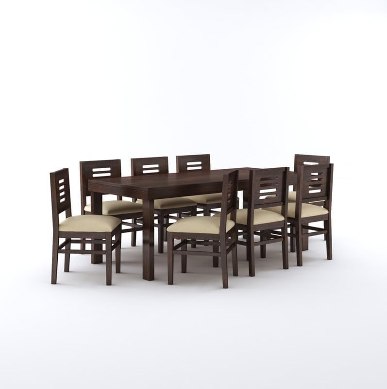 STRATA FURNITURE Solid Sheesham Wood 8 Seater Dining Table Set with Cushioned Chairs - 8 Chairs and 1 Table Dining Set for Dining Room Living Room Home Office Hotels Restaurant (Walnut Finish)