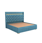 STRATA FURNITUR Sheesham Wood Queen Size Bed with Hydraulic Box Storage and Upholstery Tufted Headboard | Wooden Double Bed Cot Palang Furniture for Bedroom, Hotels, Living Room, and Home (Blue)