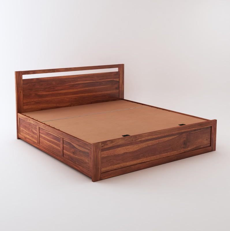 STRATA FURNITURE Sheesham Wood King Size Bed with Hydraulic Storage for Home Living Room Bedroom Wooden Double Bed Cot Palang Furniture (Honey Finish)