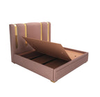 STRATA FURNITUR Sheesham Wood Queen Size Platfrom Bed with Box Storage and Upholstered Headboard | Modern Wooden Double Bed Cot Palang Furniture for Bedroom, Hotel, Living Room, and Home (Onion Pink)