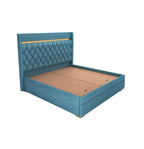 STRATA FURNITURE Sheesham Wood King Size Bed with Box Storage and Upholstery Tufted Headboard | Modern Wooden Double Bed Cot Palang Furniture for Bedroom, Hotels, Living Room, and Home (Blue)
