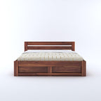 STRATA FURNITURE Sheesham Wood King Size Bed with Drawer Storage and Headboard for Bedroom Living Room Home Wooden Double Cot Bed Palang Furniture (Honey Finish)
