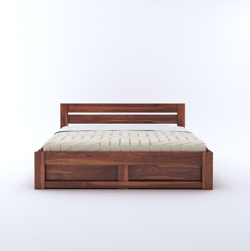 STRATA FURNITURE Sheesham Wood King Size Bed with Drawer Storage and Headboard for Bedroom Living Room Home Wooden Double Cot Bed Palang Furniture (Honey Finish)