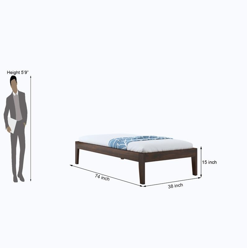 STRATA FURNITURE Sheesham Wood Single Size Bed Without Storage for Bedroom Living Room Home Wooden Palang Bed (Walnut Finish)