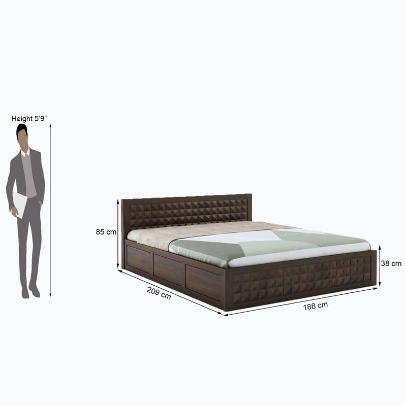 STRATA FURNITURE Sheesham Wood Diamond King Size Bed with Box Storage and Headboard for Bedroom Living Room Home Wooden Double Bed Cot Palang Furniture (Walnut Finish)