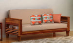 STRATA FURNITURE Sheesham Wood 3 Seater Sofa Set for Living Room Office Home Wooden Sofa Cum Bed with Side Magzine Newspaper Holder (Honey Finish)