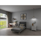 STRATA FURNITURE Wooden Queen Size Wingback Headboard Bed Cot Without Storage Upholstered Double Bed for Bedroom Living Room Home (Dark Grey Finish)