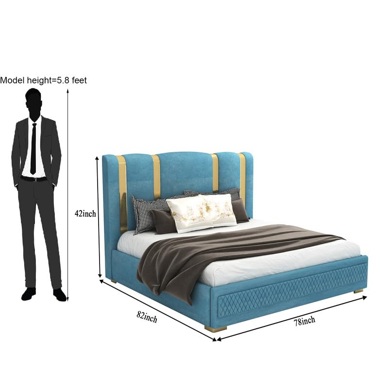 STRATA FURNITUR Sheesham Wood King Size Platfrom Bed with Box Storage and Upholstered Headboard | Modern Wooden Double Bed Cot Palang Furniture for Bedroom, Hotels, Living Room, and Home (Blue)