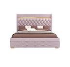 STRATA FURNITUR Sheesham Wood Queen Size Bed with Box Storage and Upholstery Tufted Headboard | Modern Wooden Double Bed Cot Palang Furniture for Bedroom, Hotels, Living Room, Home (Light Purple)