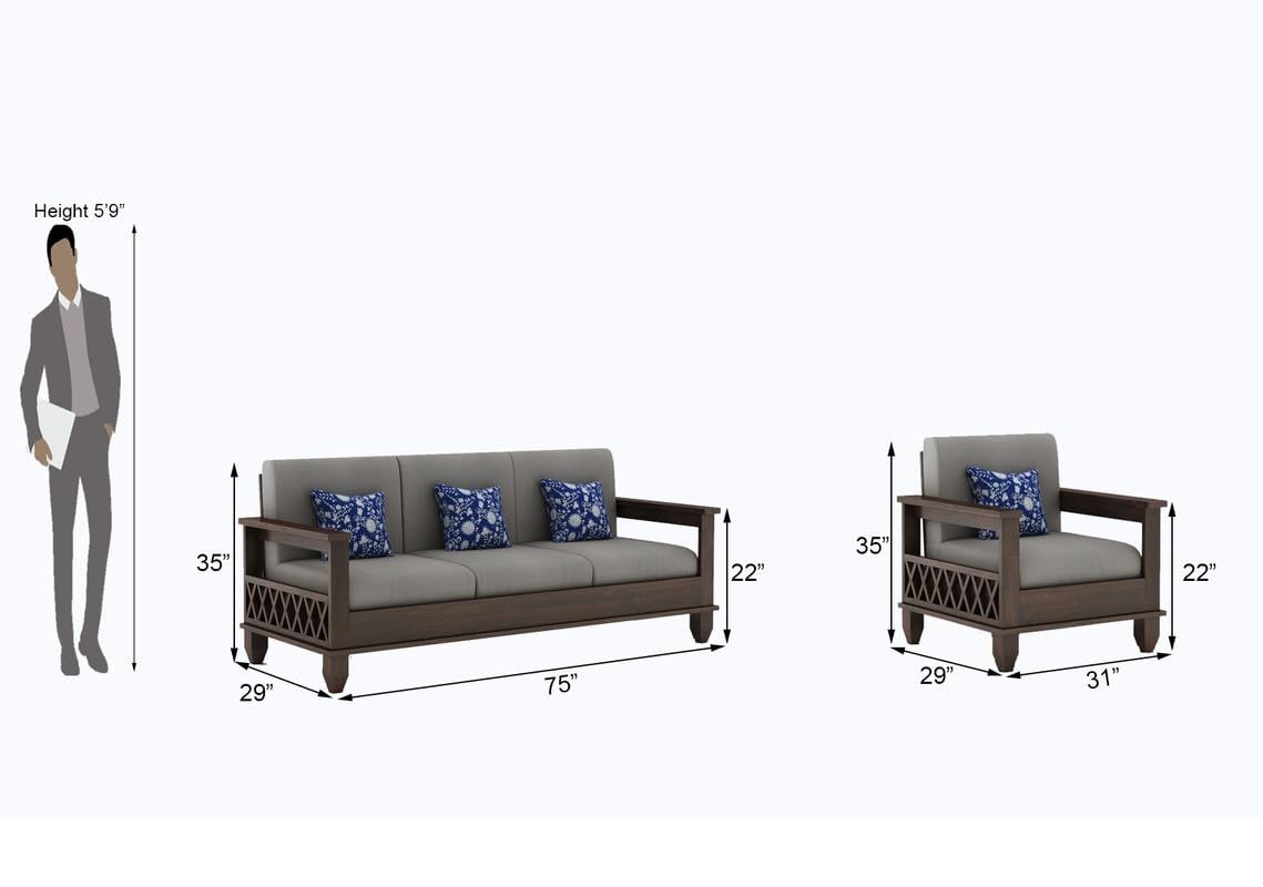 STRATA FURNITURE Solid Sheesham Wood 5 Seater SofaSet for Living Rooms 3+1+1 Wooden Sofa Set for Home and Office (Walnut Brown)