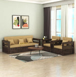 STRATA FURNITURE Sheesham Wood 5 Seater Sofa Set for Living Room Home Office Solid Wooden 3+1+1 Seater Sofa Set Furniture (Walnut Finish)