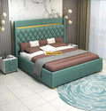 STRATA FURNITUR Sheesham Wood Queen Size Bed with Box Storage and Upholstery Tufted Headboard | Modern Wooden Double Bed Cot Palang Furniture for Bedroom, Hotels, Living Room, and Home (Greendust)