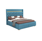 STRATA FURNITUR Sheesham Wood Queen Size Bed with Hydraulic Box Storage and Upholstery Tufted Headboard | Wooden Double Bed Cot Palang Furniture for Bedroom, Hotels, Living Room, and Home (Blue)