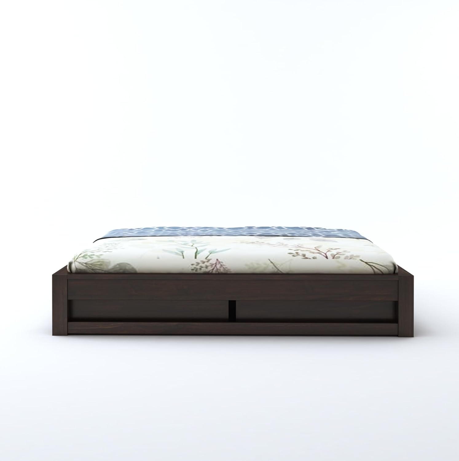 STRATA FURNITURE Solid Sheesham Wood Low Height Platform King Size Bed with Storage for Bedroom Wooden Double Bed (Walnut Finish)