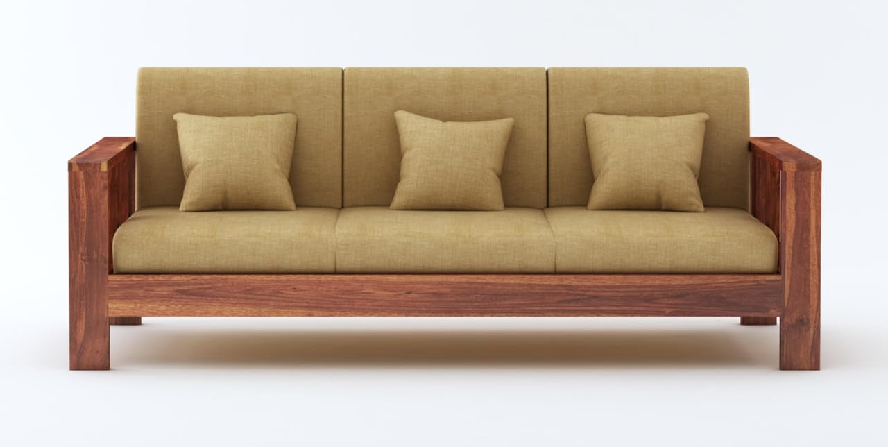STRATA FURNITURE Sheesham Wood 3 Seater Sofa Set for Hall Home Office Living Room Solid Wooden Three Seater Sofa Set Furniture (Honey Finish) Visit the STRATA FURNITURE Store