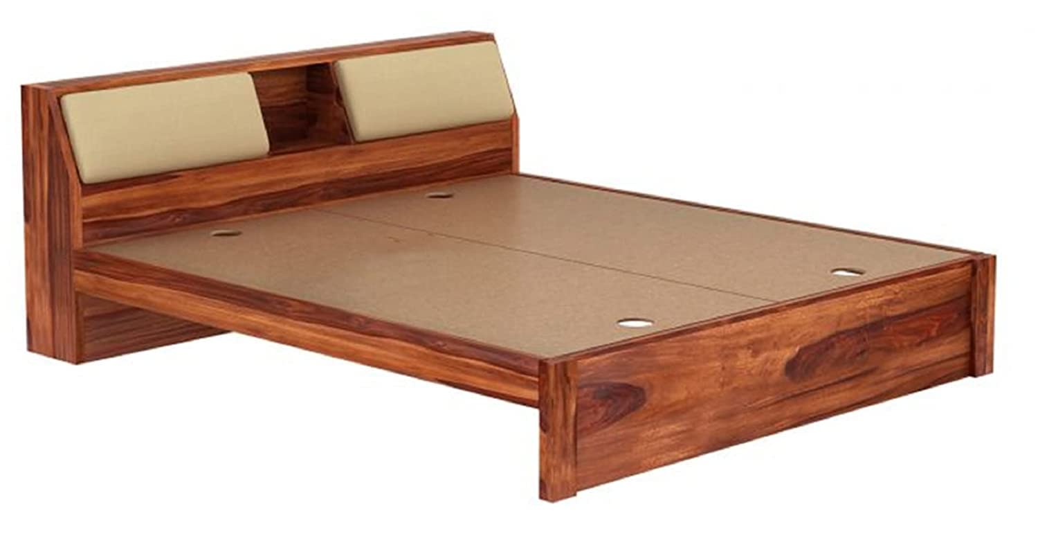 STRATA FURNITURE Sheesham Wood King Size Double Bed Without Storage Wooden Palang Cot for Bedroom Living Room Furniture (Honey Finish)