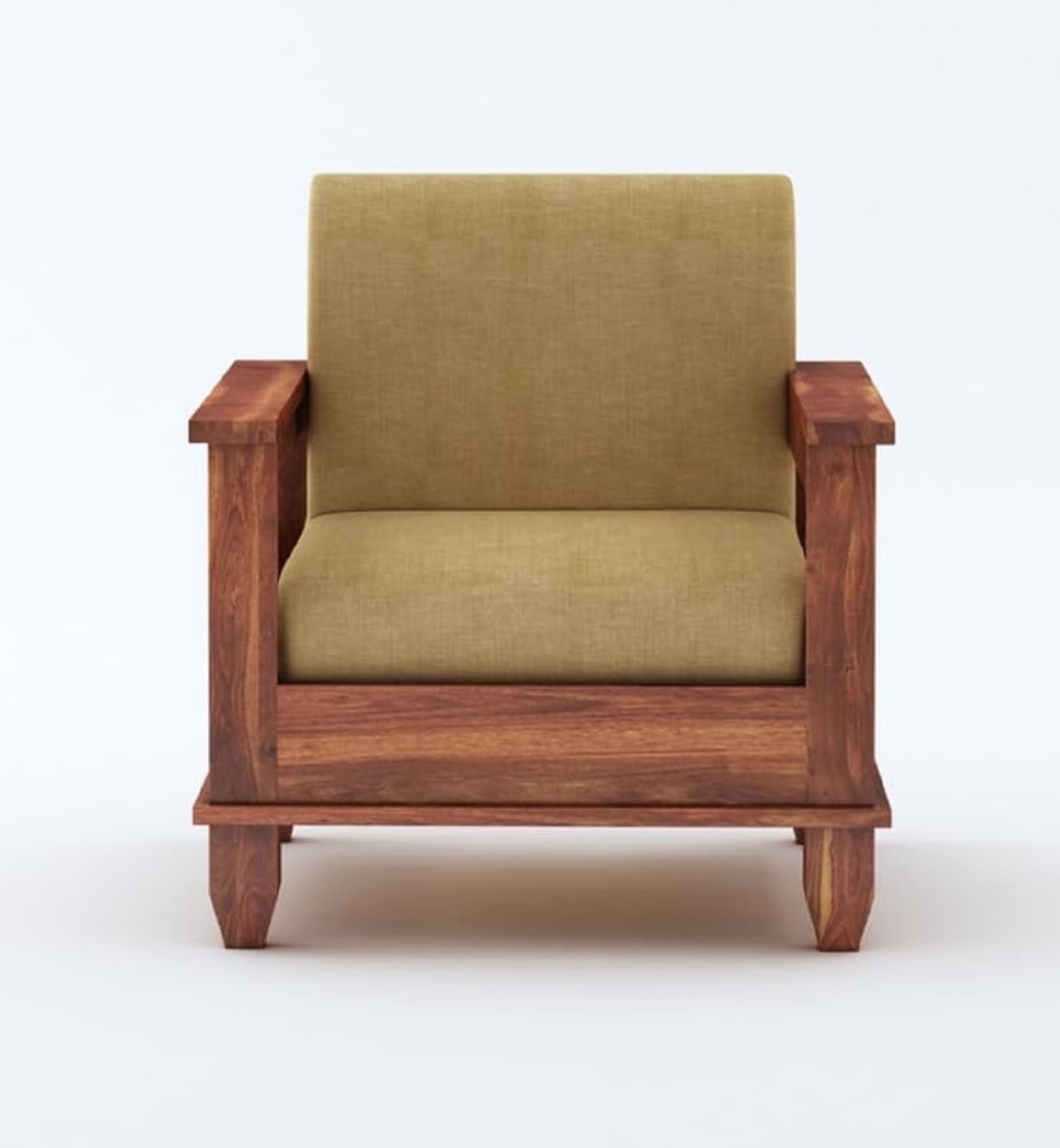 Strata Furniture Solid Sheesham Wood 5 Seater Sofaset For Living Rooms 3+1+1 Wooden Sofa Set For Home And Office (Natural Teak Finish) - 5