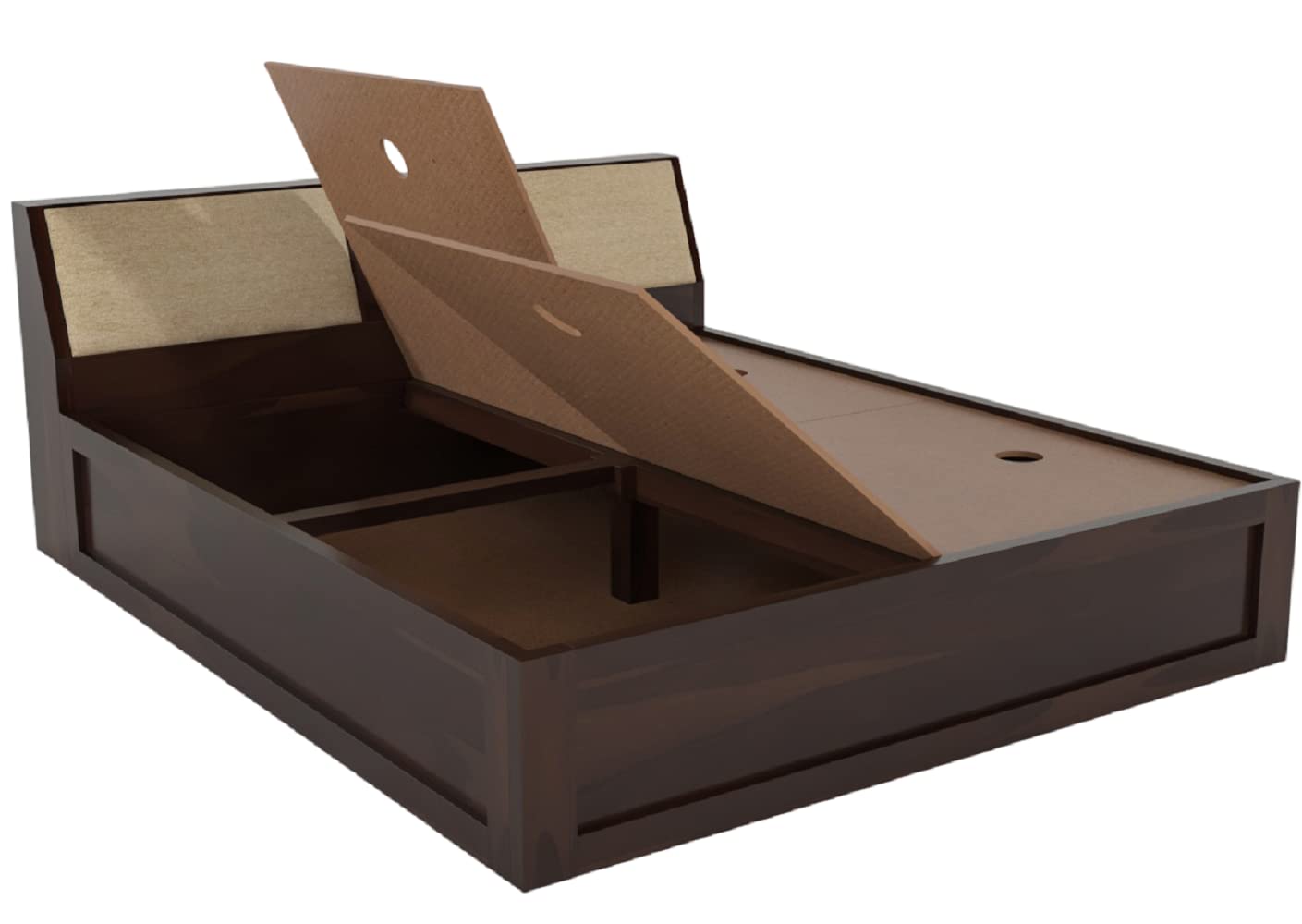 STRATA FURNITURE Sheesham Wood King Size Bed with Box and Headboard Storage for Bedroom Home (Walnut Finish)