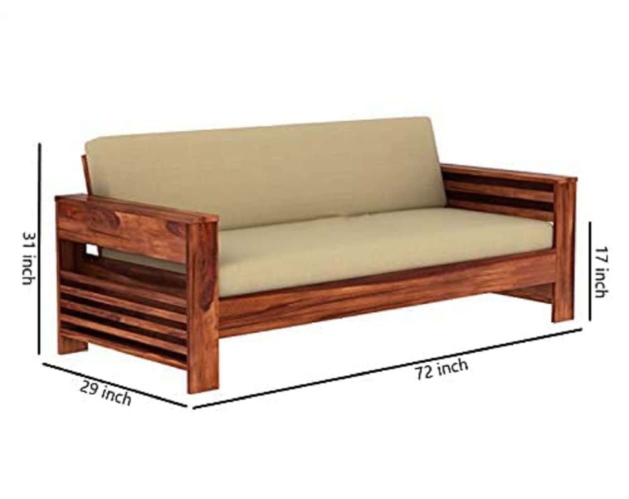 STRATA FURNITURE Sheesham Wood 5 Seater Sofa Set for Living Room Home Office 3+1+1 Solid Wood Sofa Set Wooden Sofa Set 5 Seater (Natural Teak Finish)