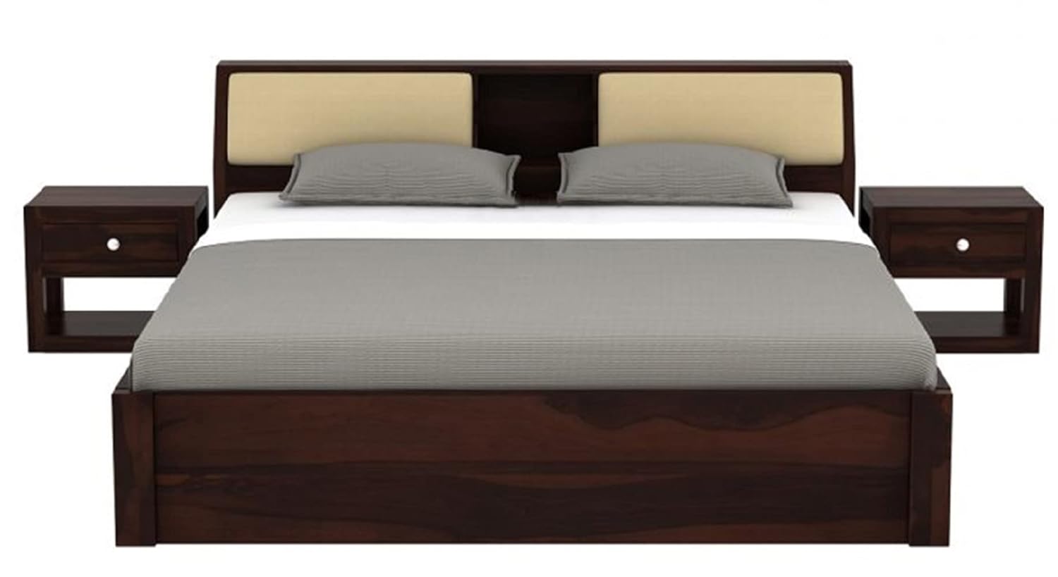 STRATA FURNITURE Sheesham Wood Queen Size Double Bed Without Storage Wooden Palang Cot for Bedroom Living Room Furniture (Walnut Finish)