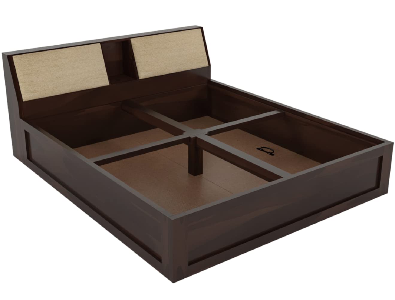 STRATA FURNITURE Sheesham Wood Queen Size Bed with Box and Headboard Storage for Bedroom Home (Walnut Finish)