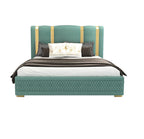 STRATA FURNITUR Sheesham Wood Queen Size Platfrom Bed with Box Storage and Upholstered Headboard | Modern Wooden Double Bed Cot Palang Furniture for Bedroom, Hotels, Living Room, and Home (Greendust)