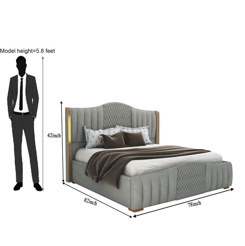 STRATA FURNITUR Sheesham Wood King Size Platfrom Bed with Box Storage and Upholstered Headboard | Stylish Wooden Double Bed Cot Palang Furniture for Bedroom, Hotels, Living Room, and Home (Grey)