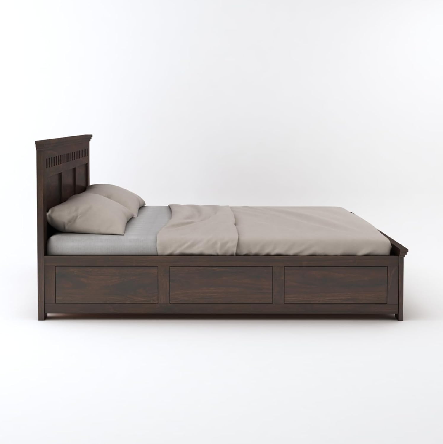 STRATA FURNITURE Solid Sheesham Wood Queen Size Bed with Box Storage | Wooden Double Bed Cot Palang Furniture for Bedroom Living Room and Home (Walnut Finish)