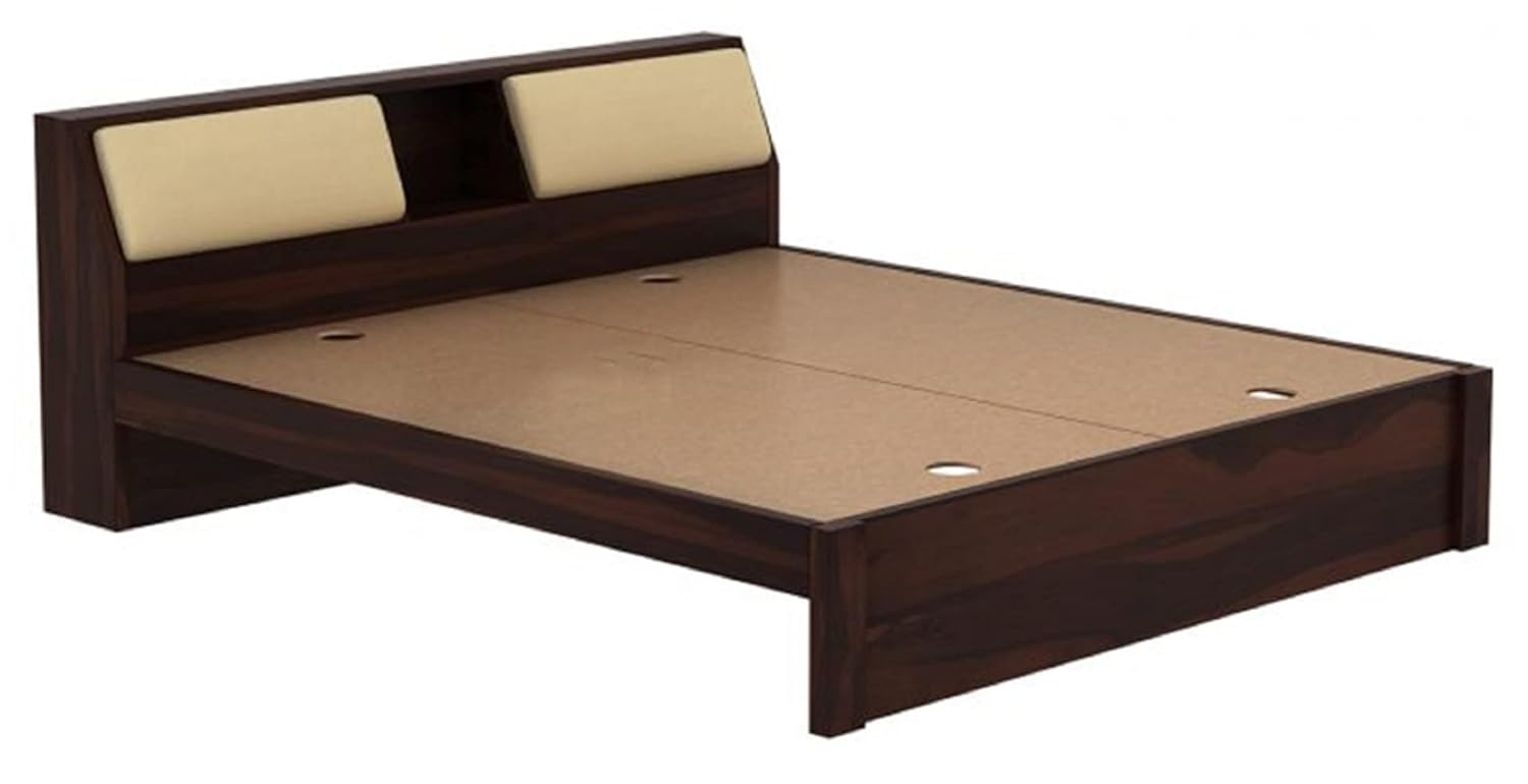 STRATA FURNITURE Sheesham Wood Queen Size Double Bed Without Storage Wooden Palang Cot for Bedroom Living Room Furniture (Walnut Finish)