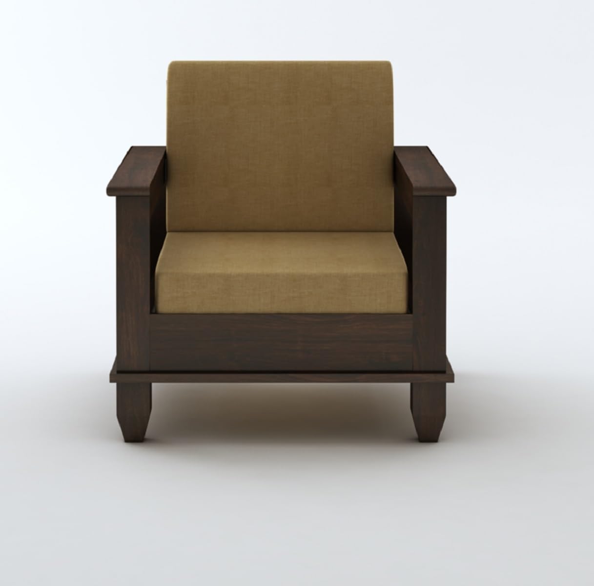 STRATA FURNITURE Sheesham Wood 1 Seater Sofa Set for Living Room Home Office Hall Solid Wooden Single Seater Sofa Set Furniture (Walnut Finish)