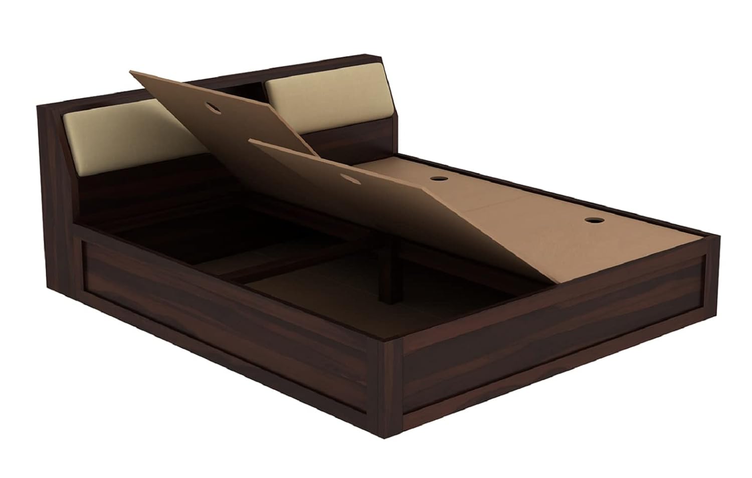STRATA FURNITURE Sheesham Wood Queen Size Bed with Box Storage Wooden Double Bed Cot Bed Furniture for Bedroom Living Room Home - (Walnut Finish)