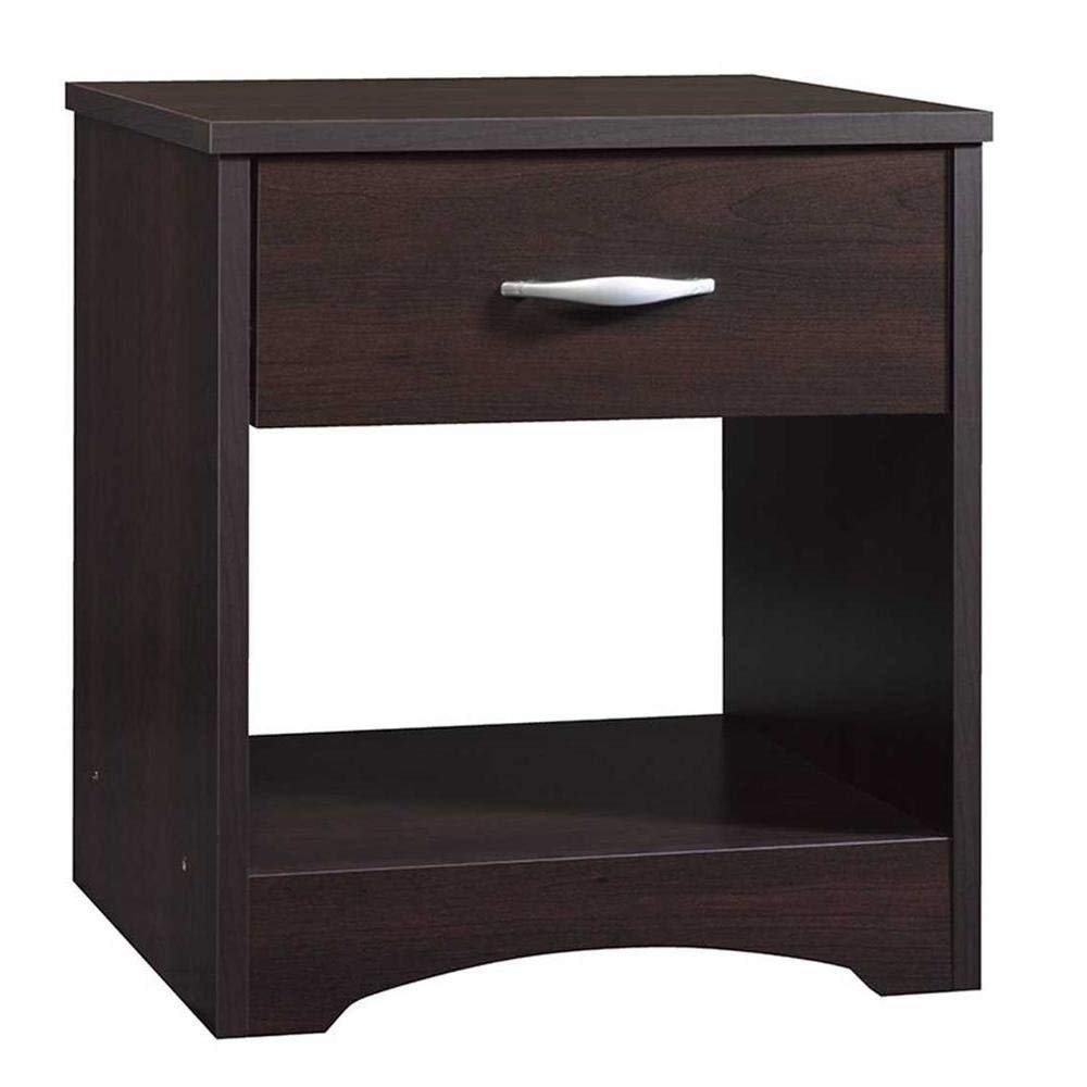 STRATA FURNITURE Sheesham Wood Bedside Table with Drawer and Shelf Storage Wooden Night Stand for Bedroom Living Room Home (Dark Brown Finish)