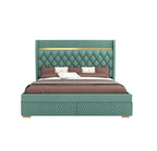 STRATA FURNITUR Sheesham Wood Queen Size Bed with Hydraulic Box Storage and Upholstery Tufted Headboard | Wooden Double Bed Cot Palang Furniture for Bedroom, Hotels, Living Room, and Home (Greendust)